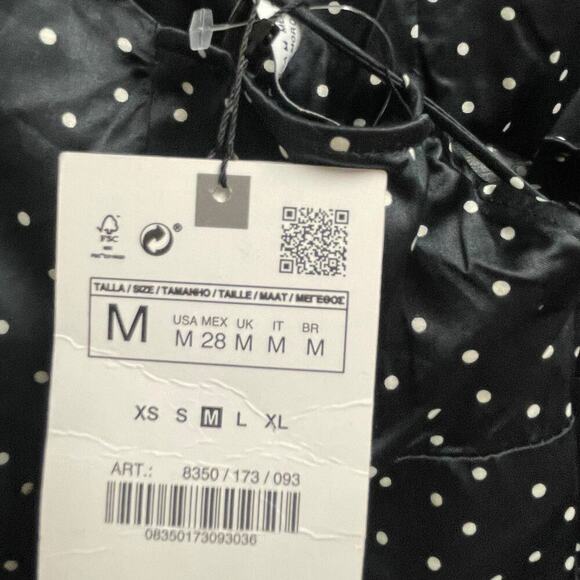 Zara Black Polka Dot Satin Midi Slip Dress Size Medium NEW Strappy Glam - Picture 6 of 8